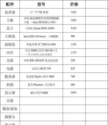 如何制作组装电脑配置对比表格？